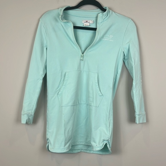 Vineyard Vines Girl Size 12-14 Aqua Quarter-Zip Pullover Cover-Up Dress - Picture 1 of 7